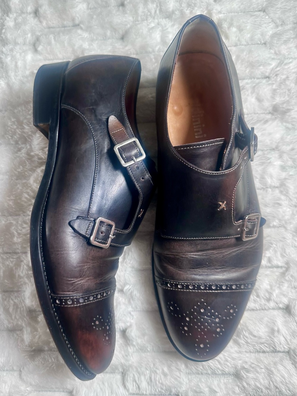 Baldinini Italy Leather Double Monk Strap Dress Shoes Brogue Cap Toe Size 8